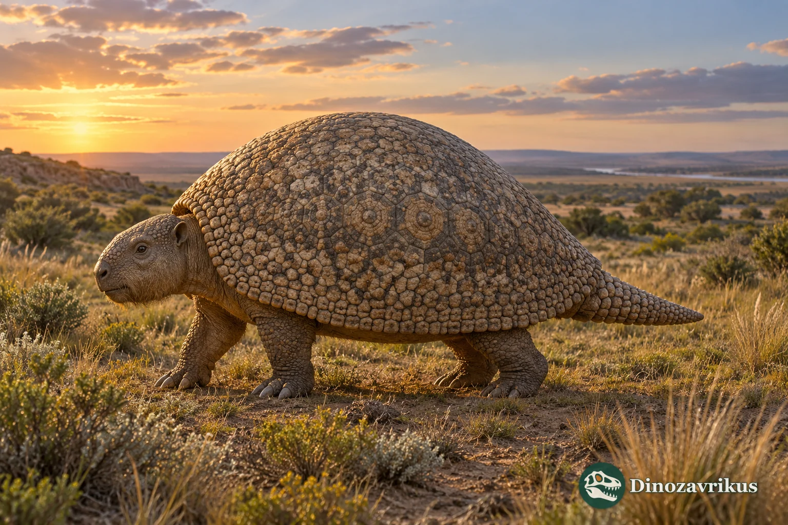 Cautious reconstruction of an armored glyptodont on a Late Miocene South American grassland