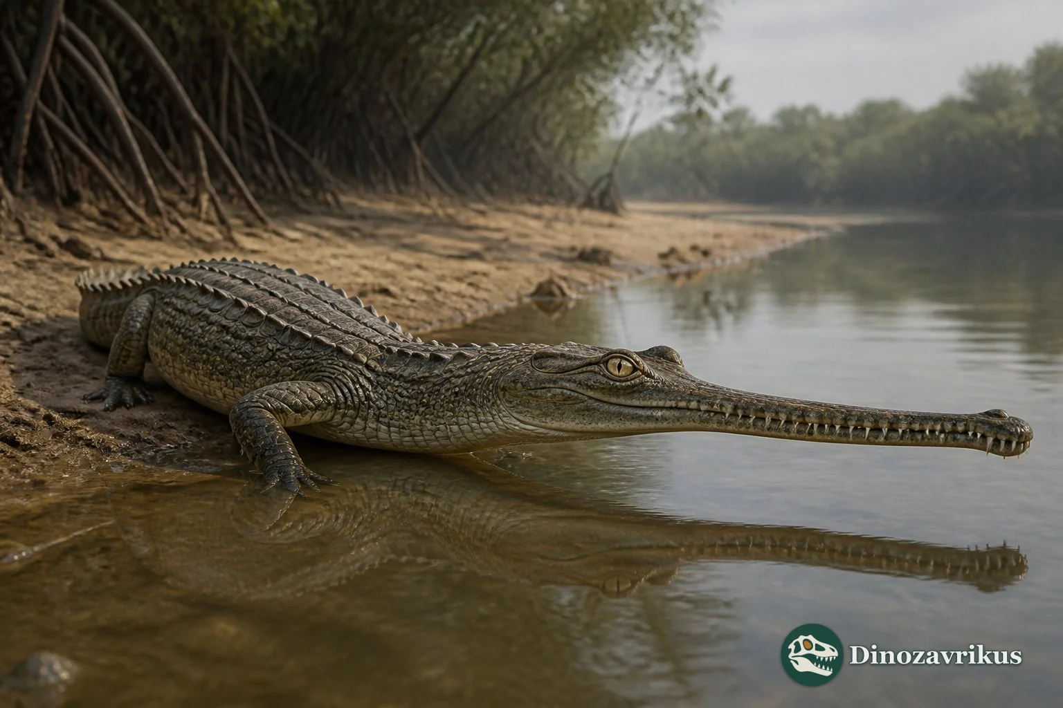 Eosuchus swimming in a Paleocene coastal channel of northwestern Europe