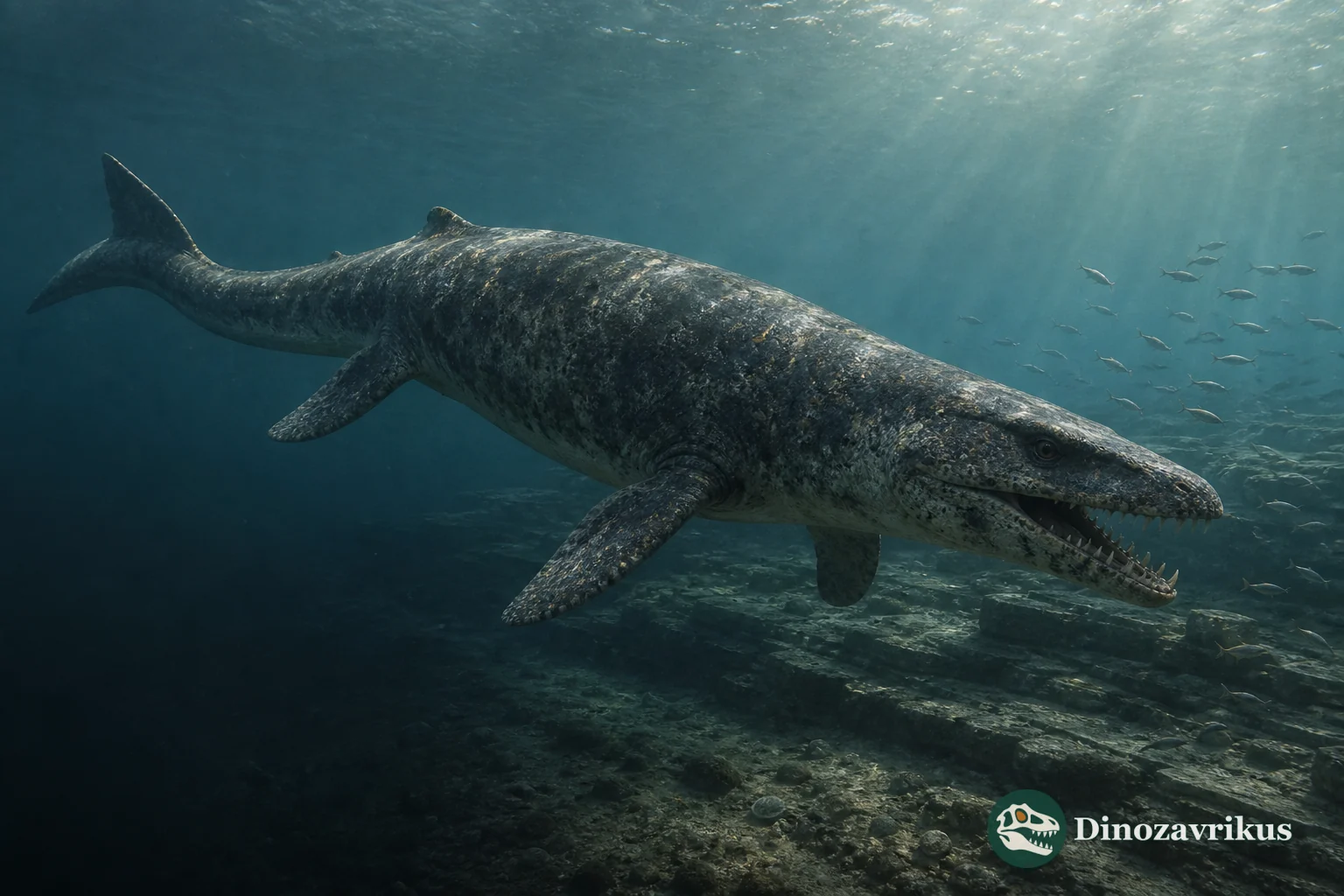 Eremiasaurus swimming through a Late Cretaceous marine setting