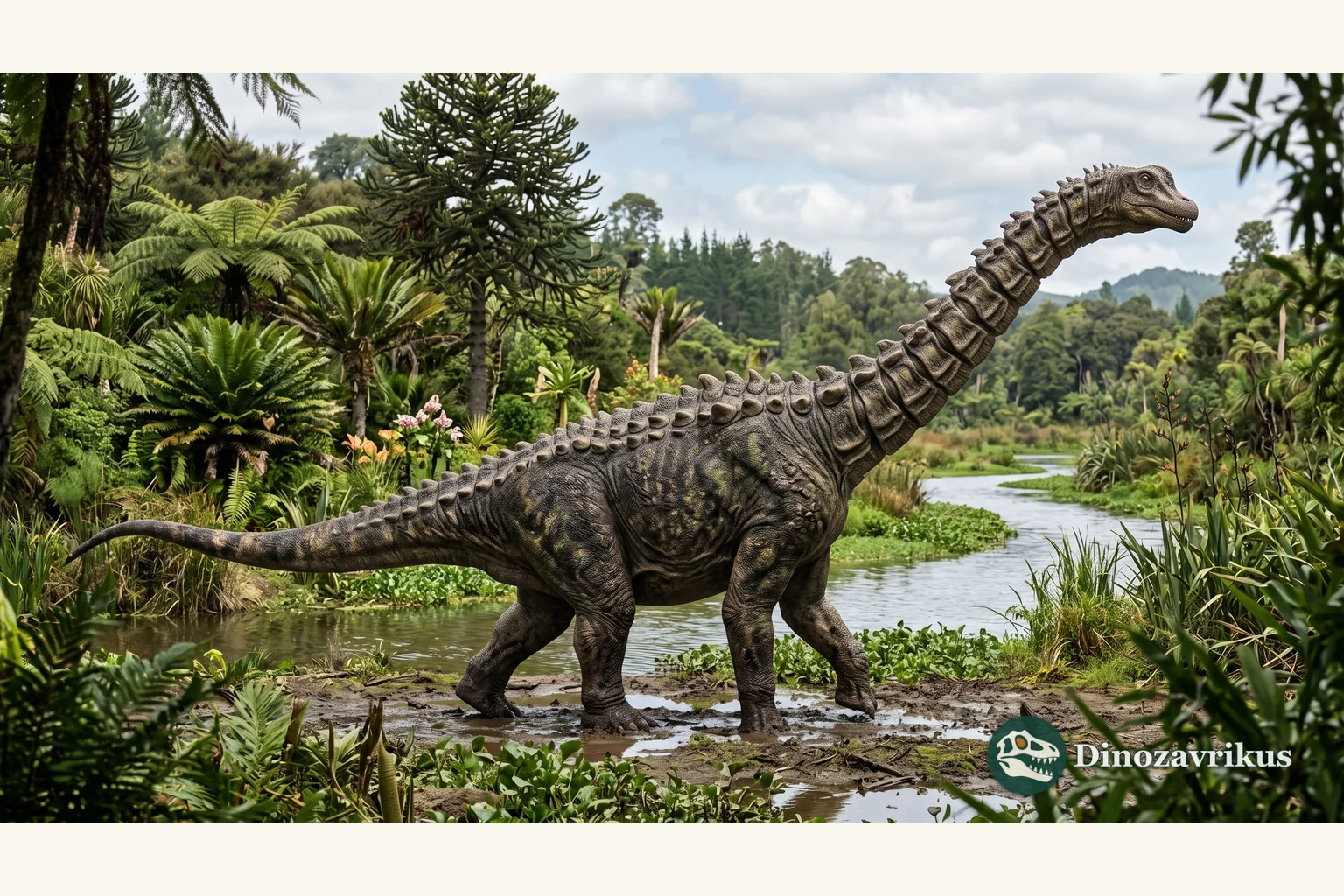Illustrative reconstruction of Erketu in a Cretaceous Mongolian floodplain