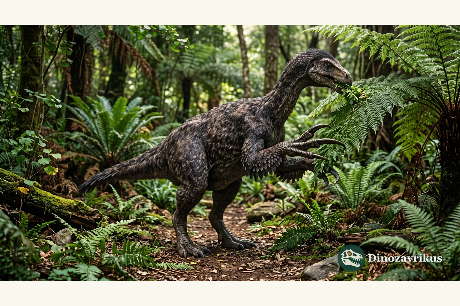 Erlikosaurus reconstructed in the Late Cretaceous landscape of Mongolia