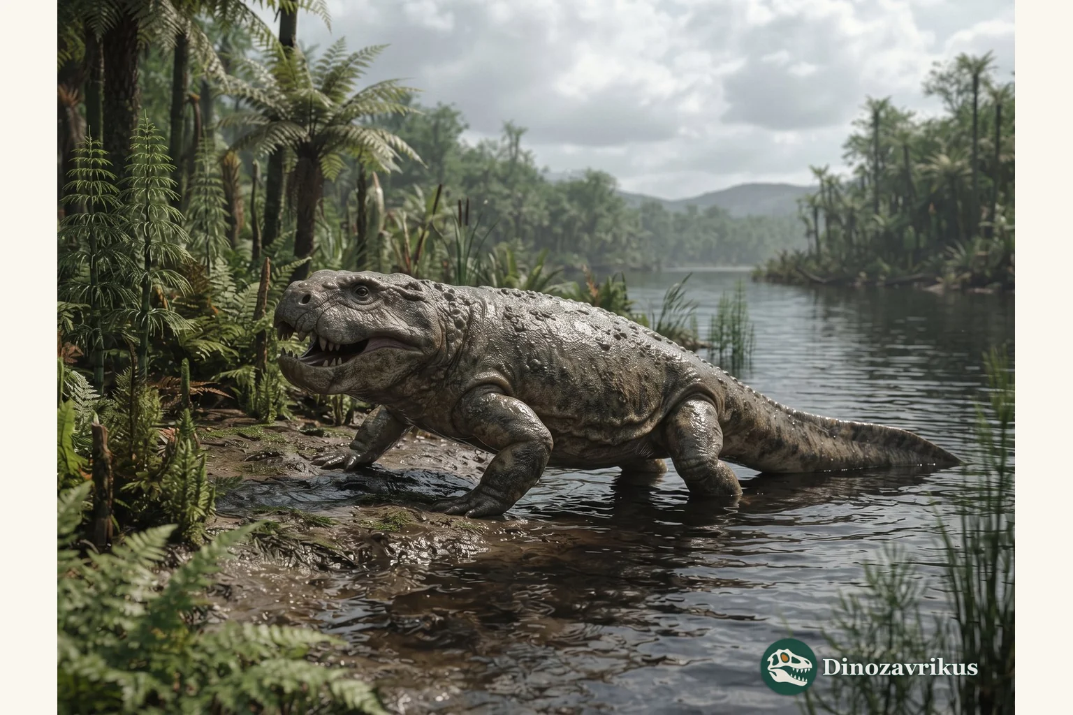 Eryops reconstructed at the edge of an Early Permian pool