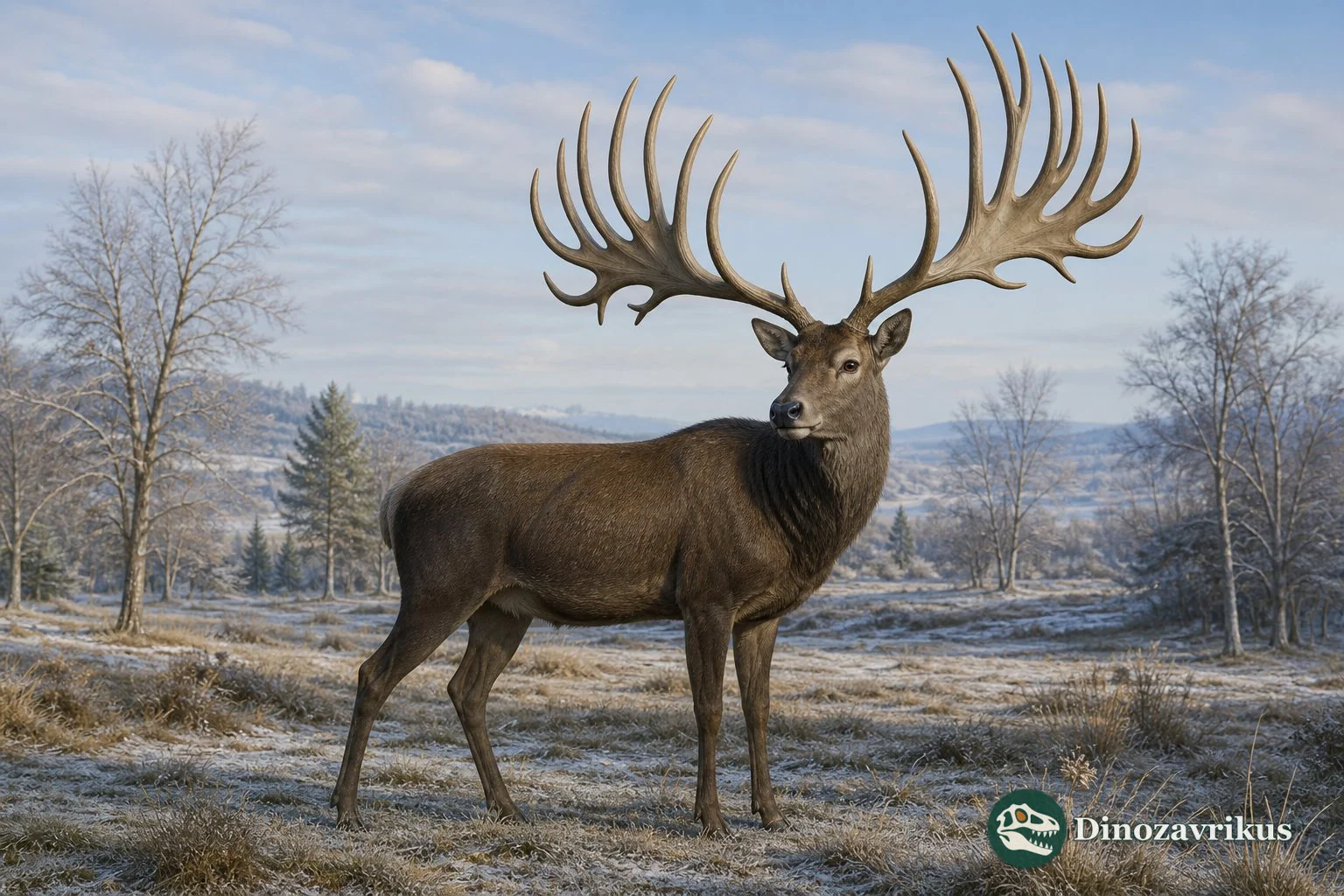Eucladoceros deer with comb-like antlers in a reconstructed Pleistocene Eurasian woodland