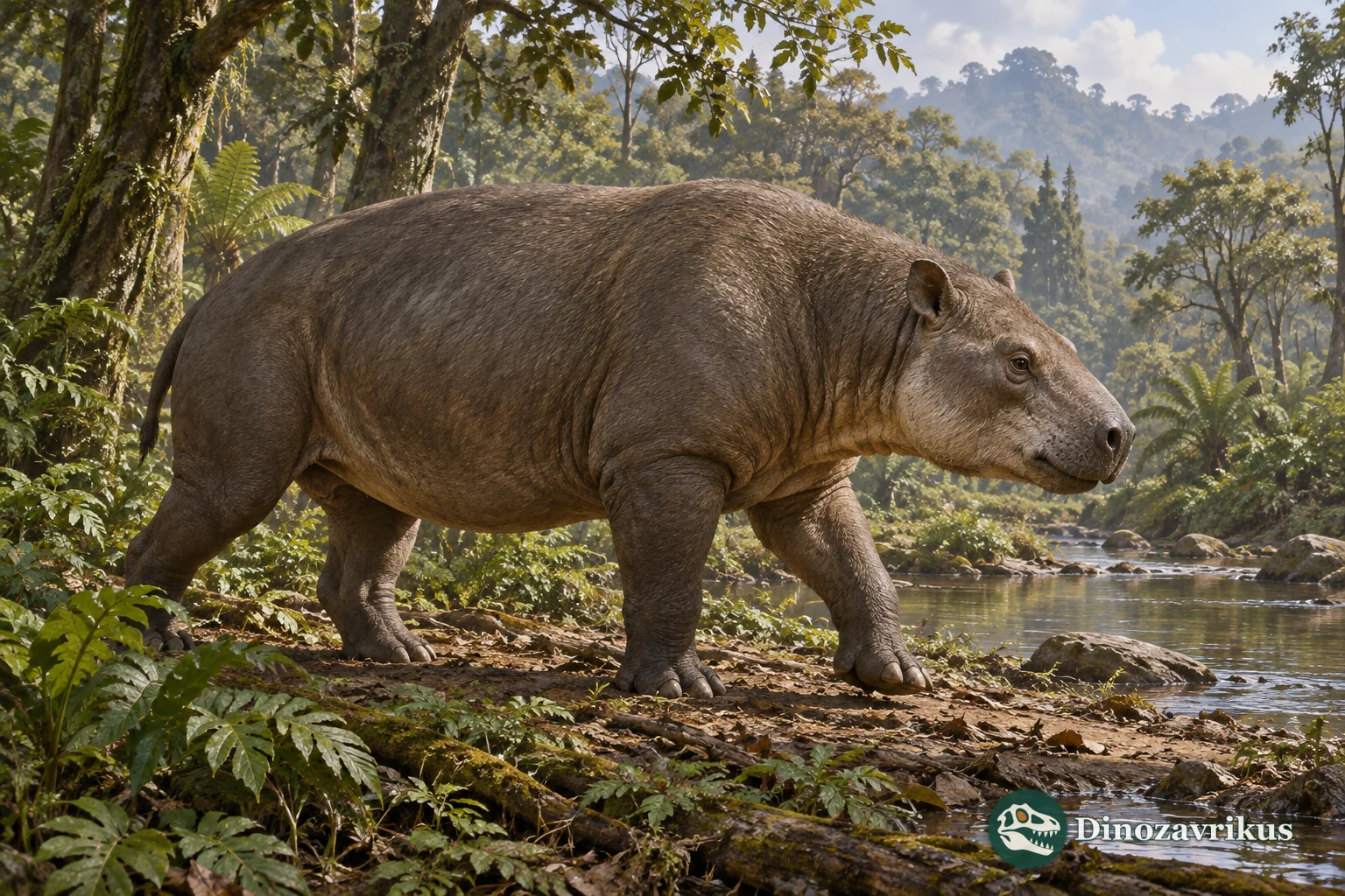 Artistic reconstruction of Eudinoceras in an Eocene Asian woodland