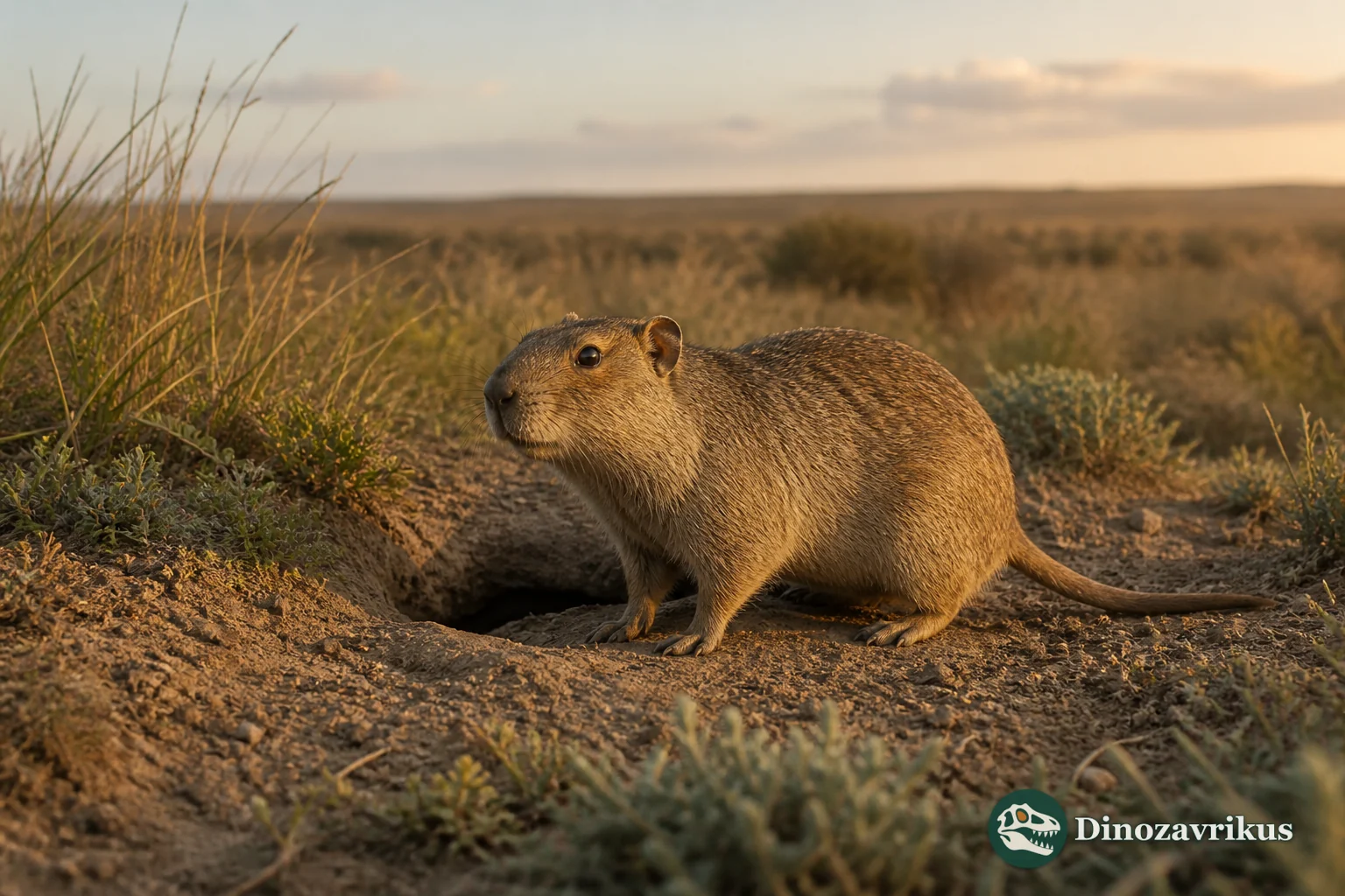 Eumysops moving through open Pliocene woodland, with its specialised hind foot shown in the inset