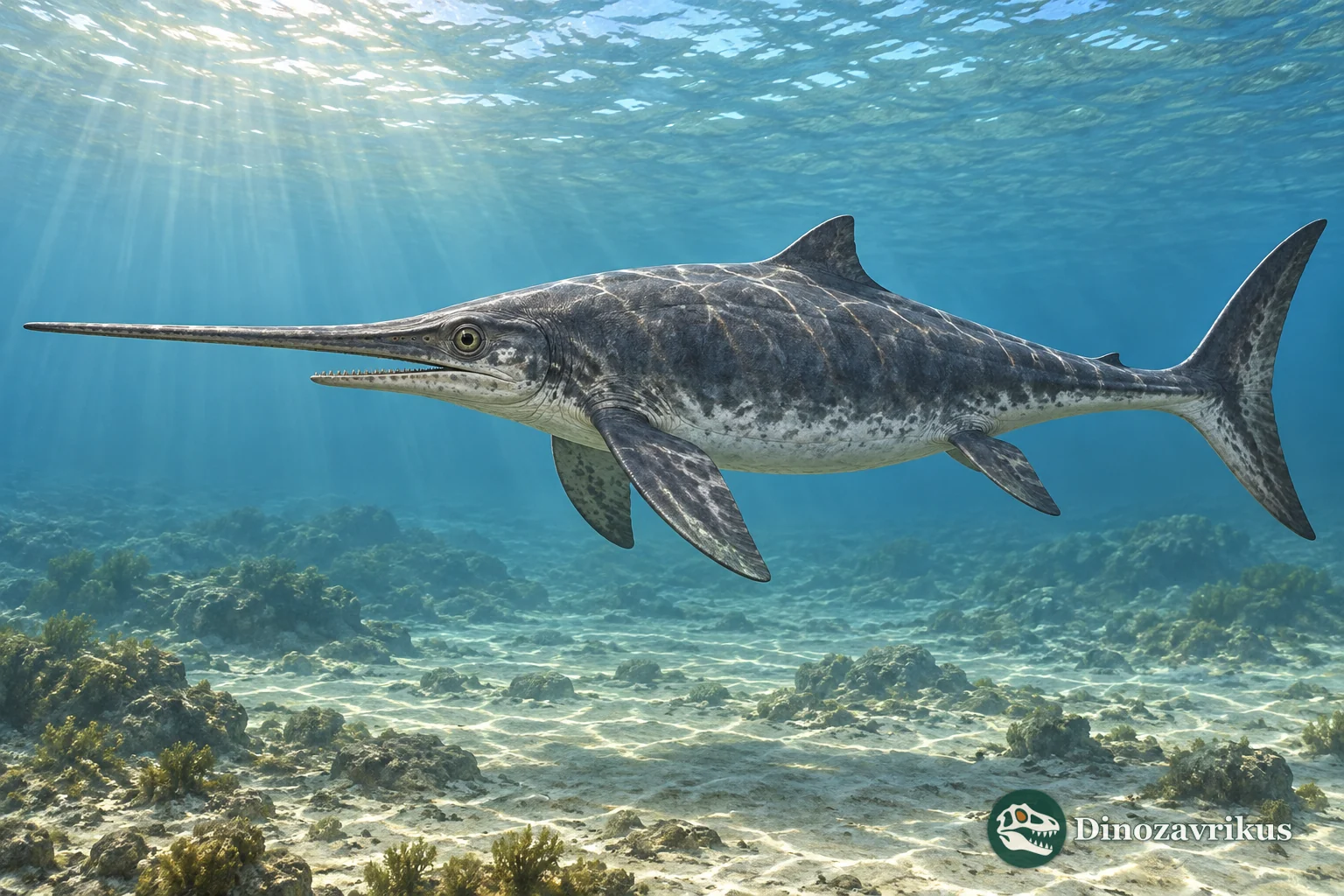Artistic reconstruction of Eurhinosaurus with an elongated upper jaw