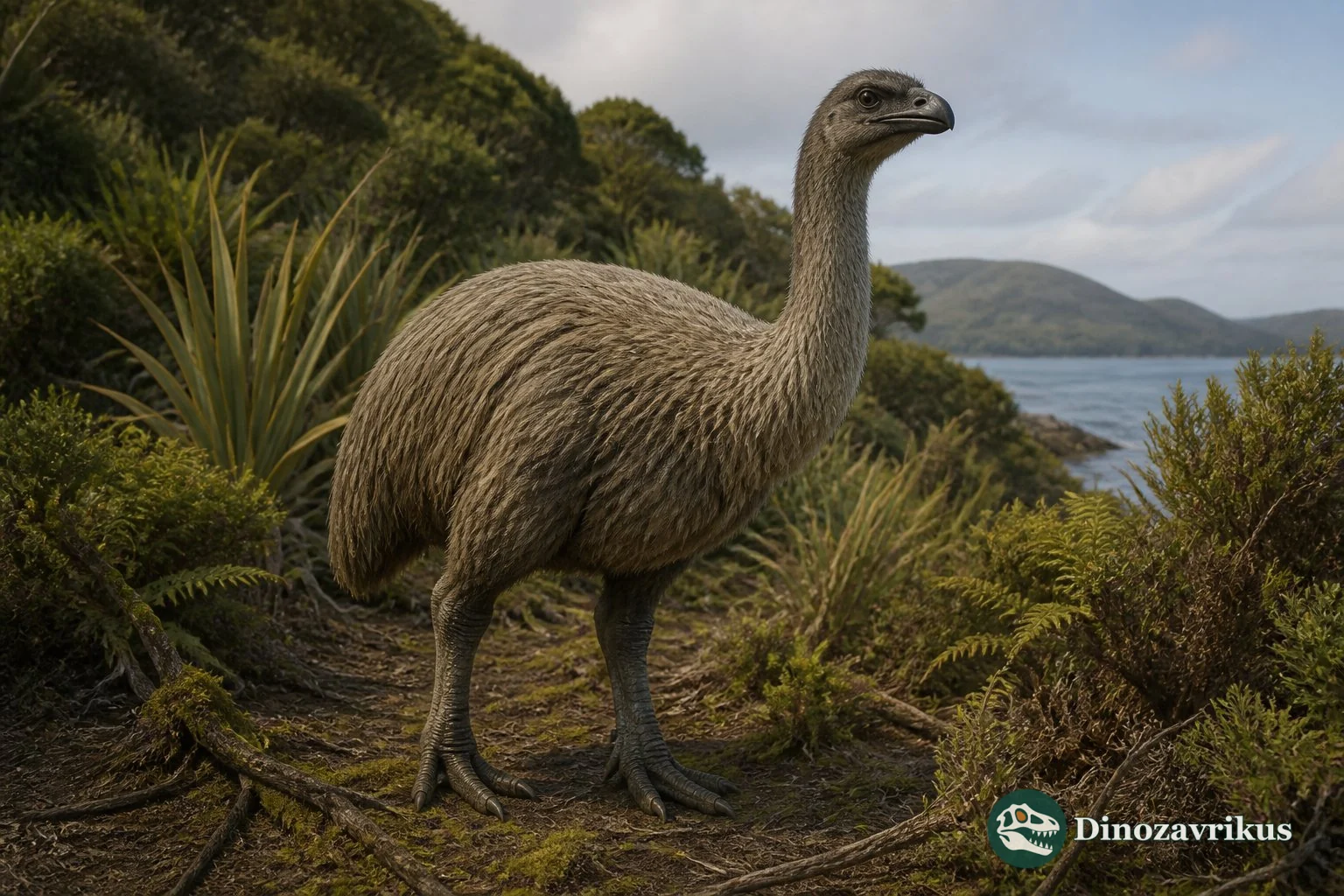 Euryapteryx reconstructed in a coastal New Zealand scrubland