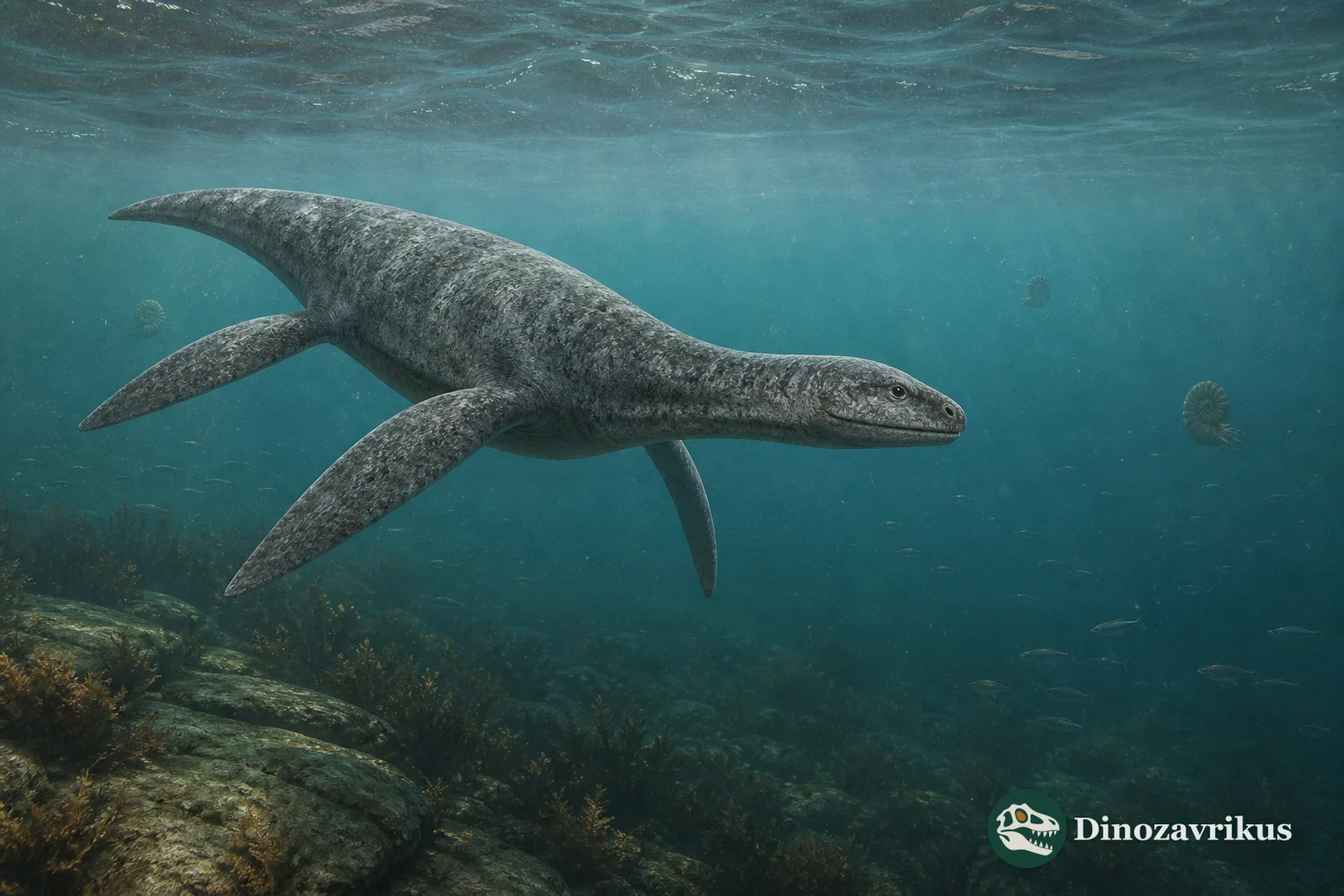 Eurycleidus swimming in a shallow Early Jurassic sea