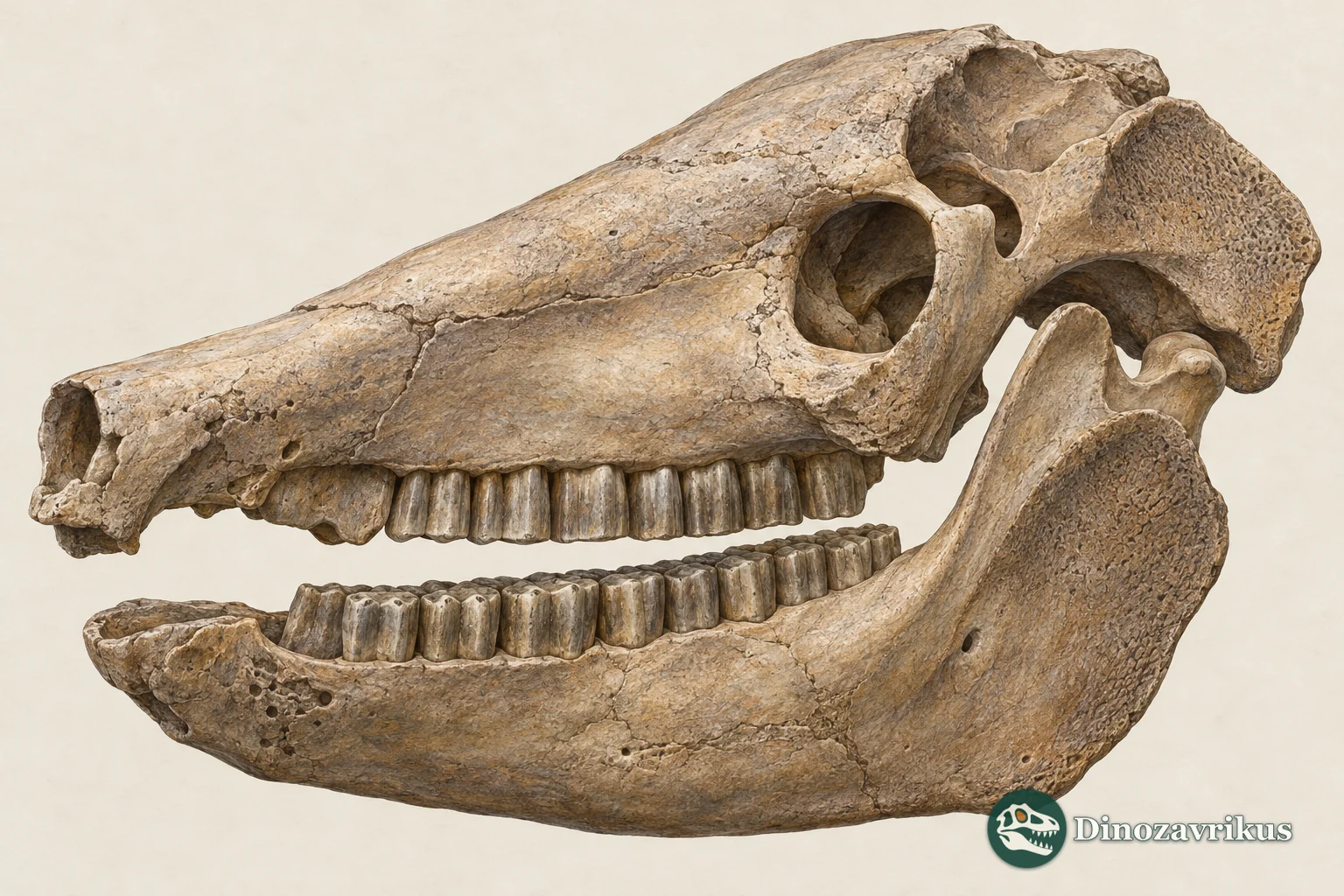 Interpretive fossil skull and lower jaw of a large armadillo