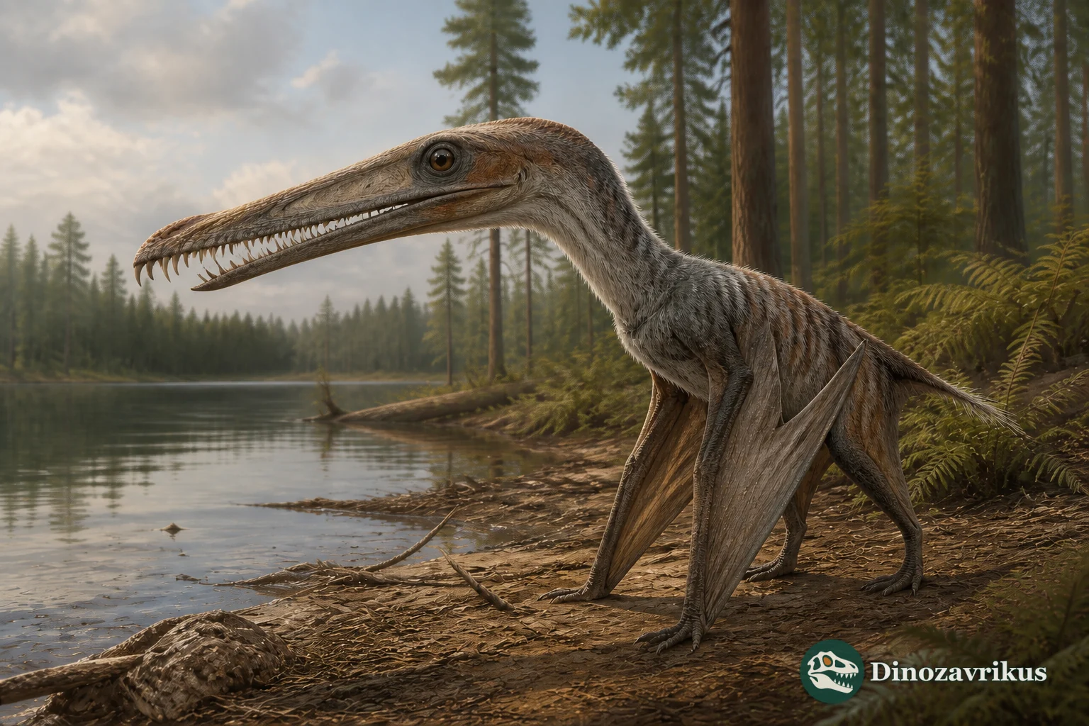 Feilongus flying over an Early Cretaceous lake
