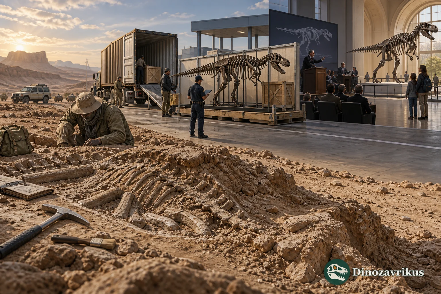 The route of an illegally excavated fossil through transport and sale to eventual museum custody