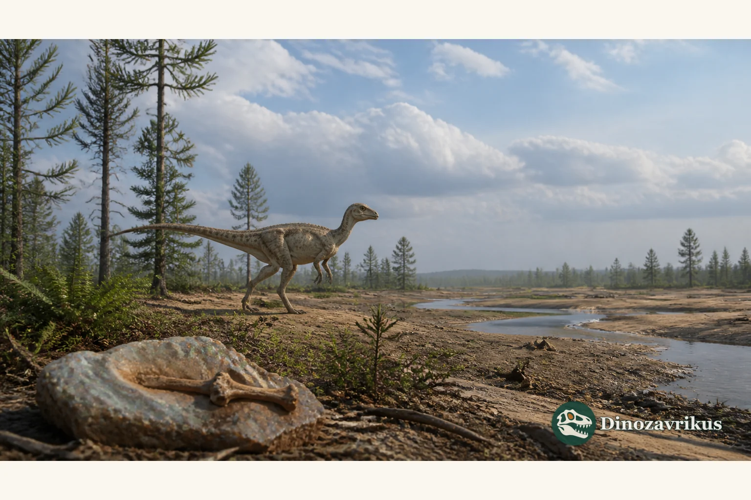 Illustrative reconstruction of a small ornithopod in the Cretaceous landscape of Lightning Ridge