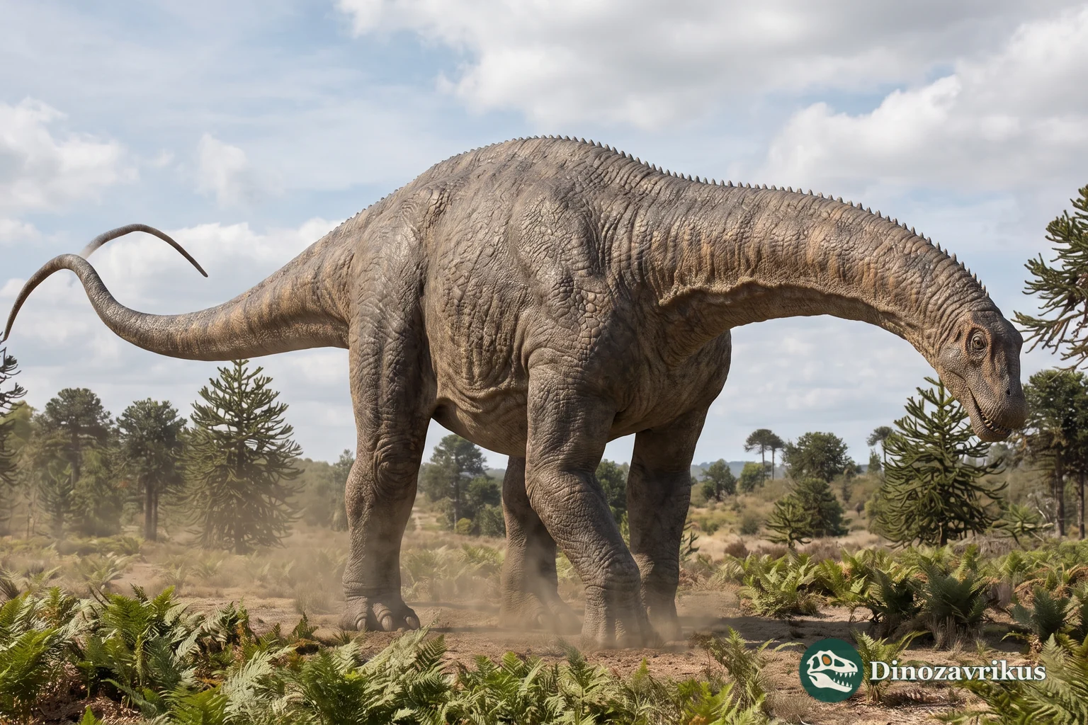 Reconstruction of Futalognkosaurus on a Late Cretaceous Patagonian plain