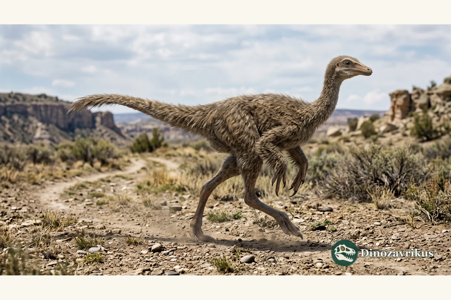 Illustrative reconstruction of Garudimimus in the Late Cretaceous of Mongolia