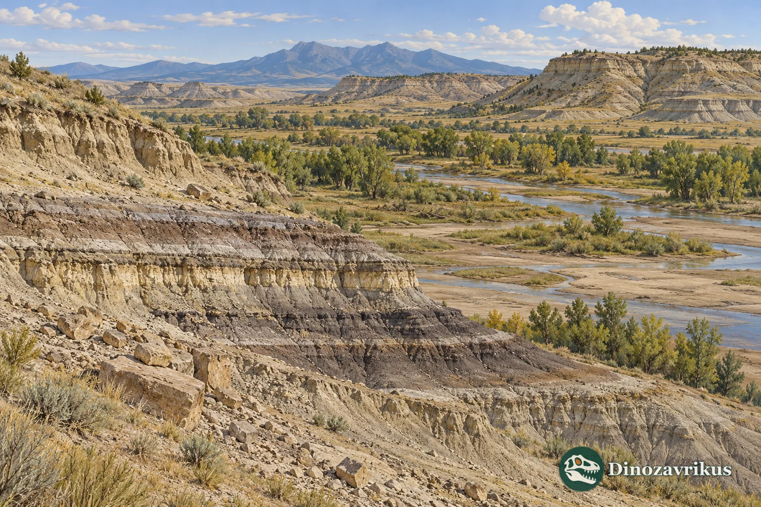 Interpretive Paleocene floodplain and woodland setting in Montana