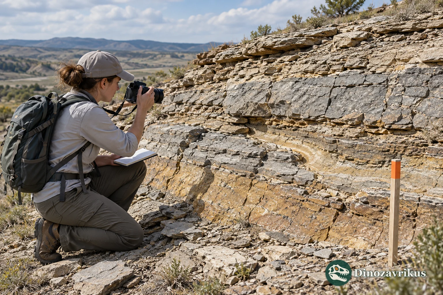 A researcher photographs a layered exposure from a repeatable monitoring point