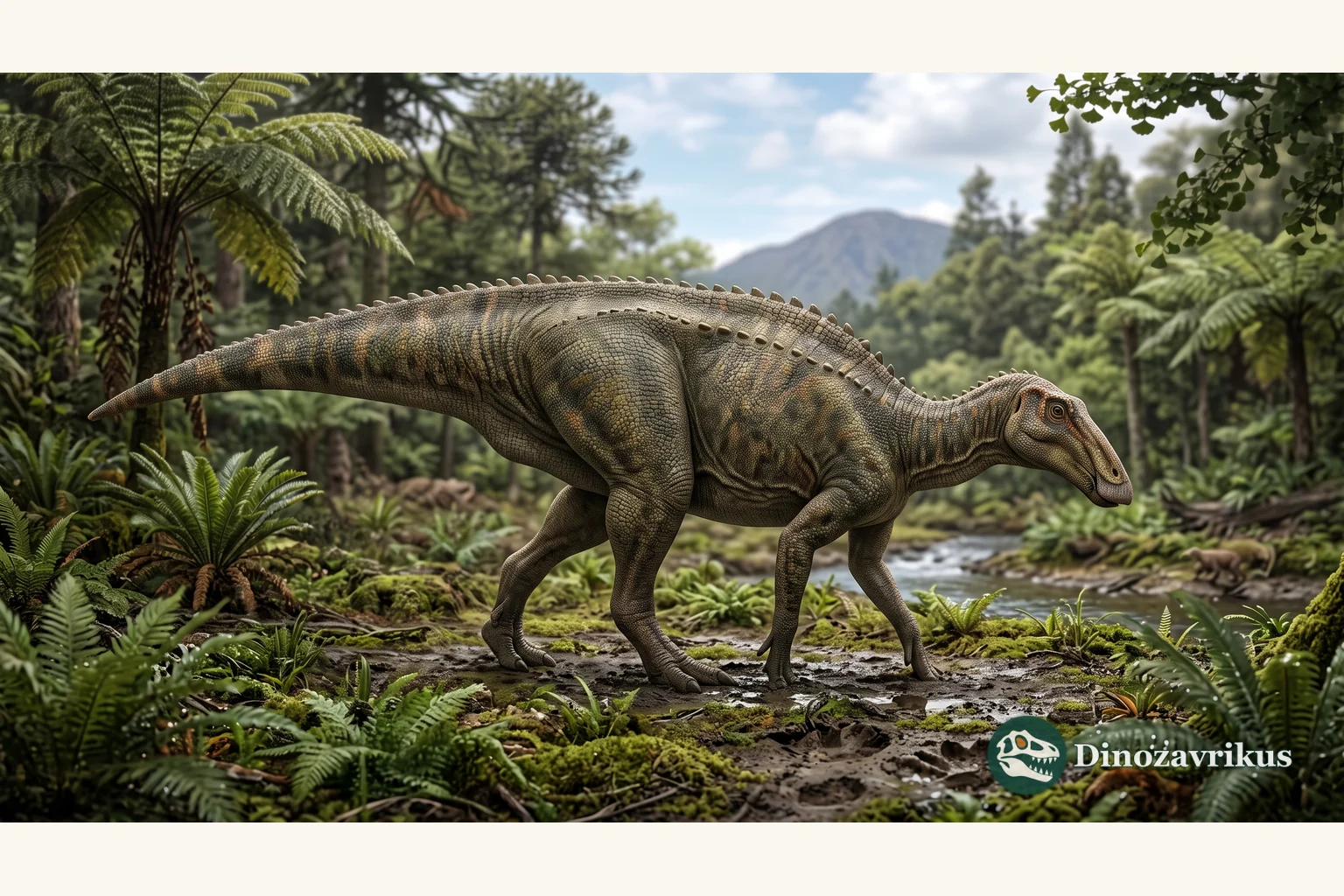 Illustrative reconstruction of Gilmoreosaurus in a Cretaceous landscape of Mongolia