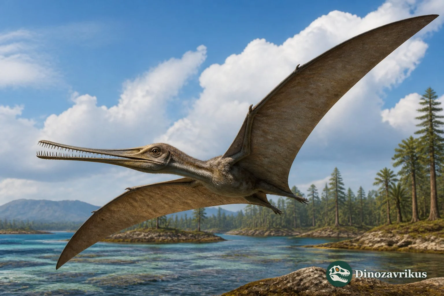 Gnathosaurus reconstructed over a Late Jurassic lagoon