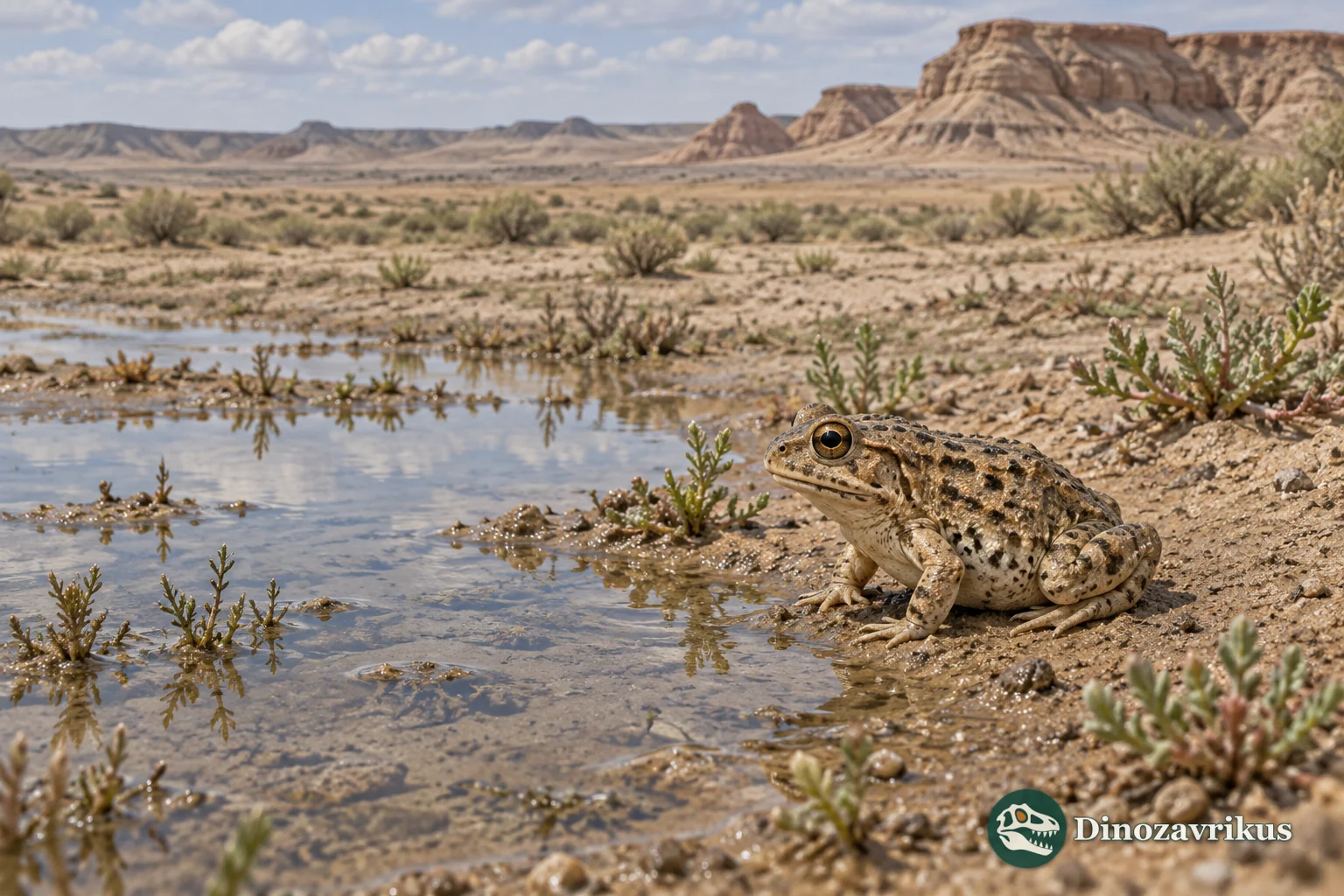 A small Gobiates frog at a seasonal pool in the Late Cretaceous Gobi region