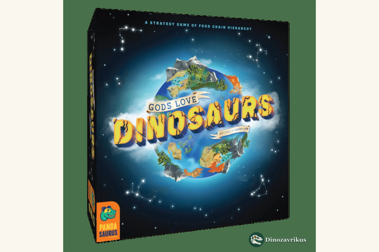 English-language cover artwork for Gods Love Dinosaurs