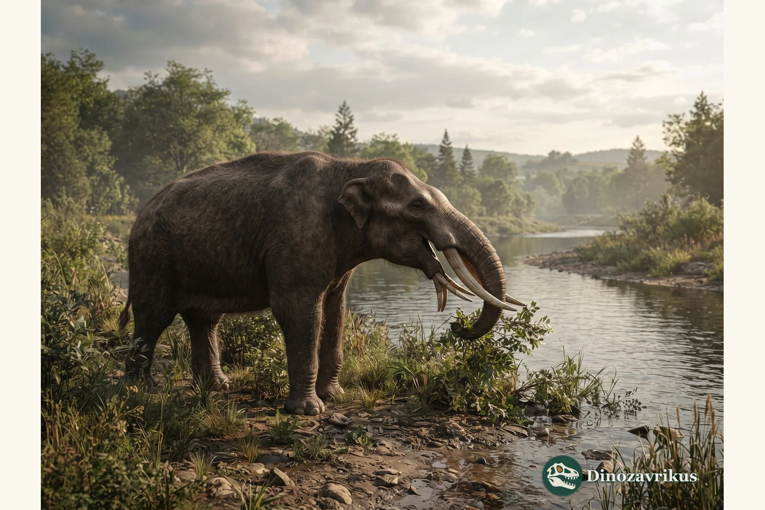 Gomphotherium reconstructed with upper and lower tusks