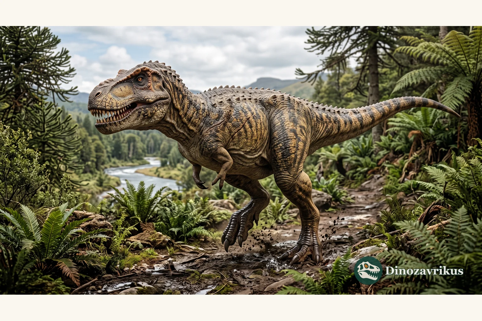 Reconstruction of Gorgosaurus crossing a Late Cretaceous floodplain