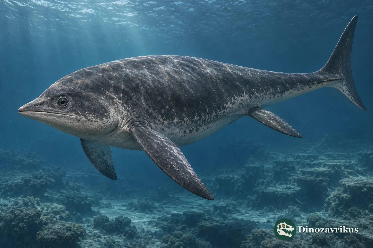 Artistic reconstruction of Guanlingsaurus liangae in a Late Triassic sea