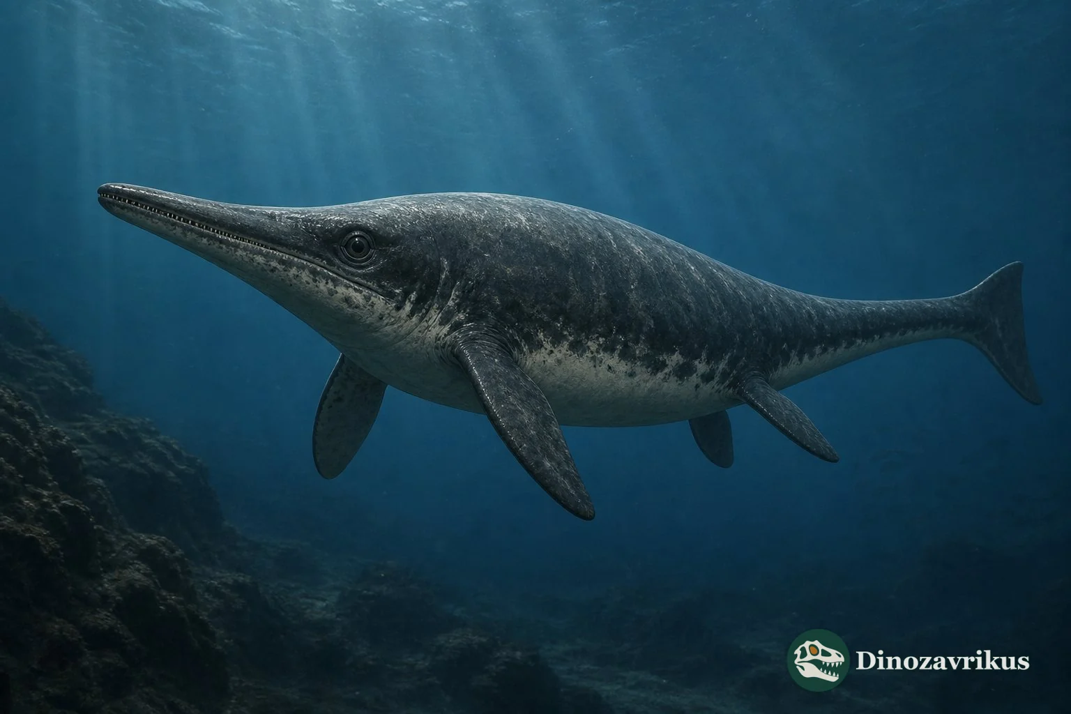 Guizhouichthyosaurus swimming among Triassic marine reptiles