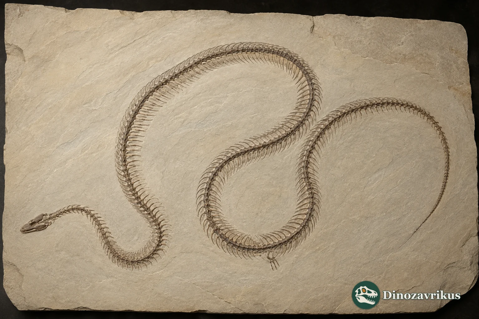 Haasiophis terrasanctus fossil snake preserved on a Cenomanian limestone slab