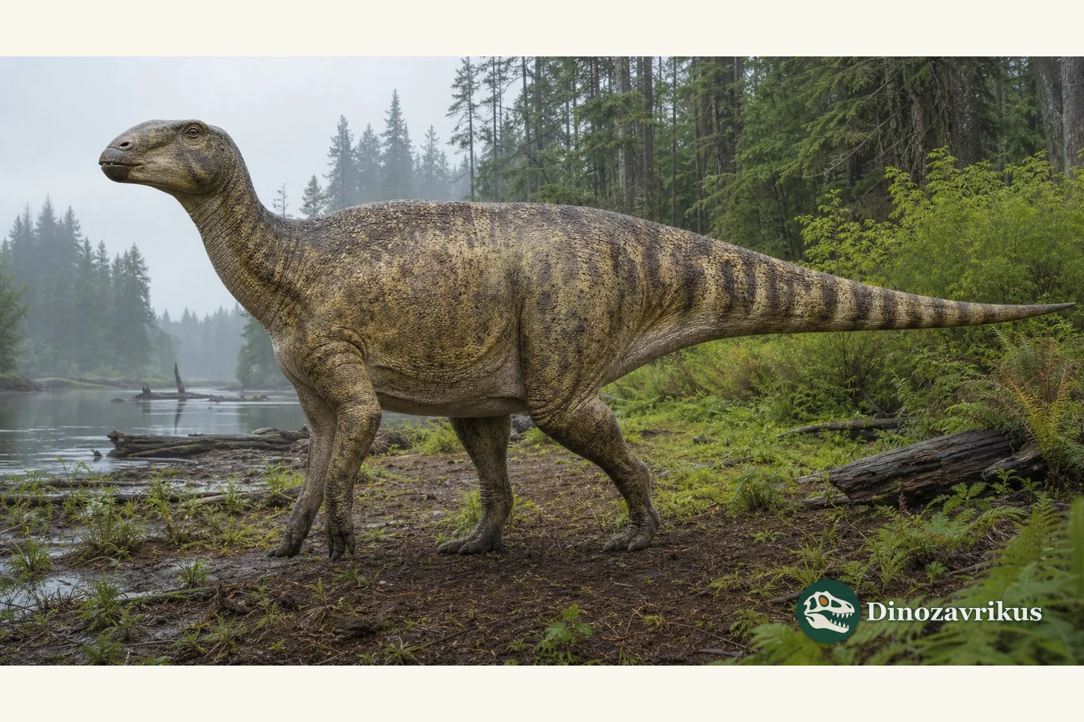 Hadrosaurus foulkii reconstructed in a coastal forest