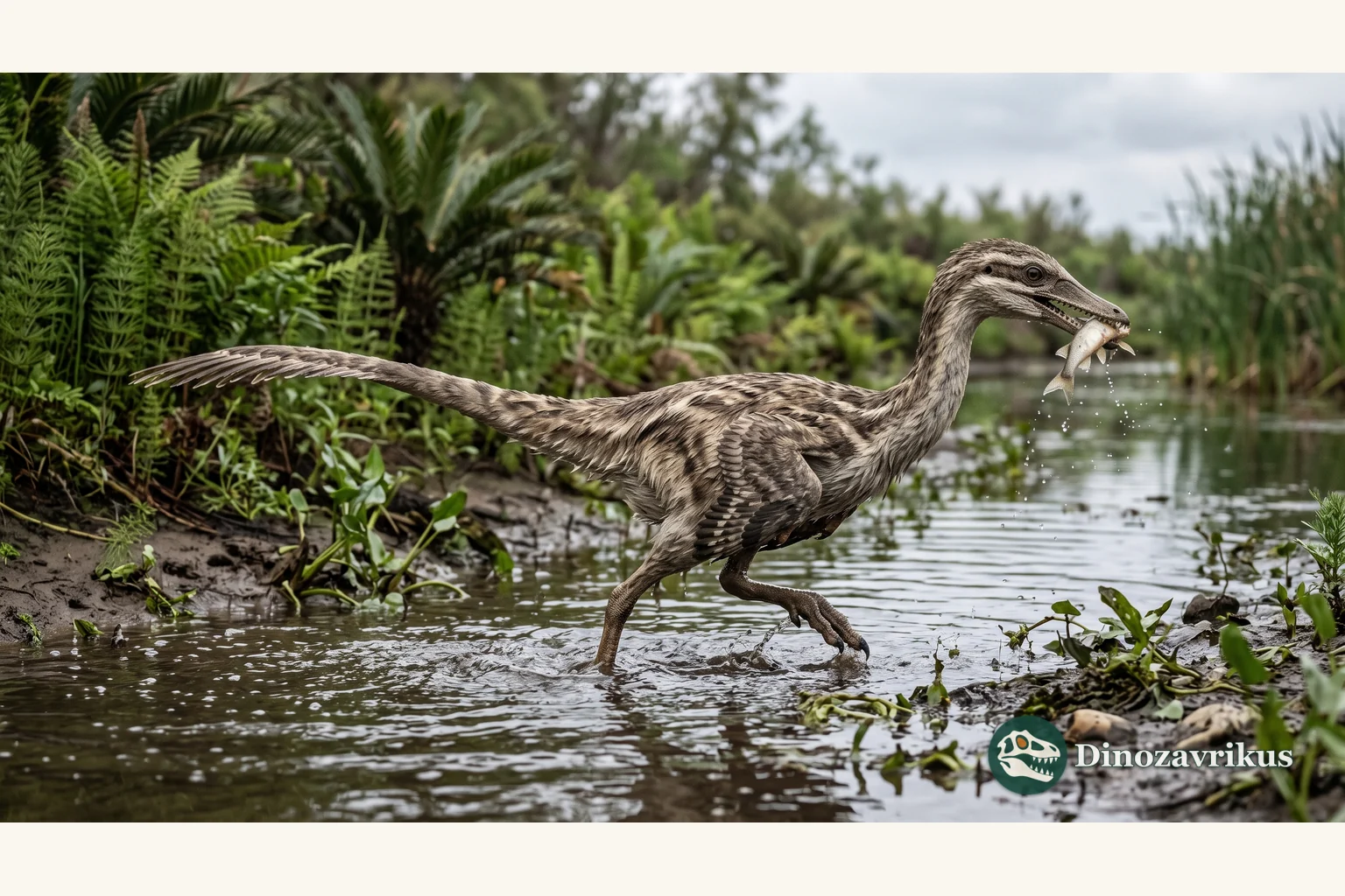 Illustrative reconstruction of Halszkaraptor in a Mongolian Cretaceous landscape