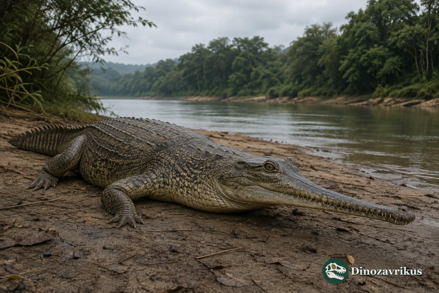 Hanyusuchus moving through a southern Chinese river during the Holocene