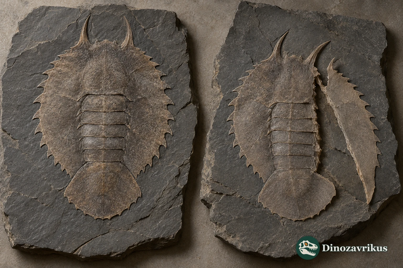 Artistic comparison of two Helmetia fossil outlines used to illustrate a moulting hypothesis