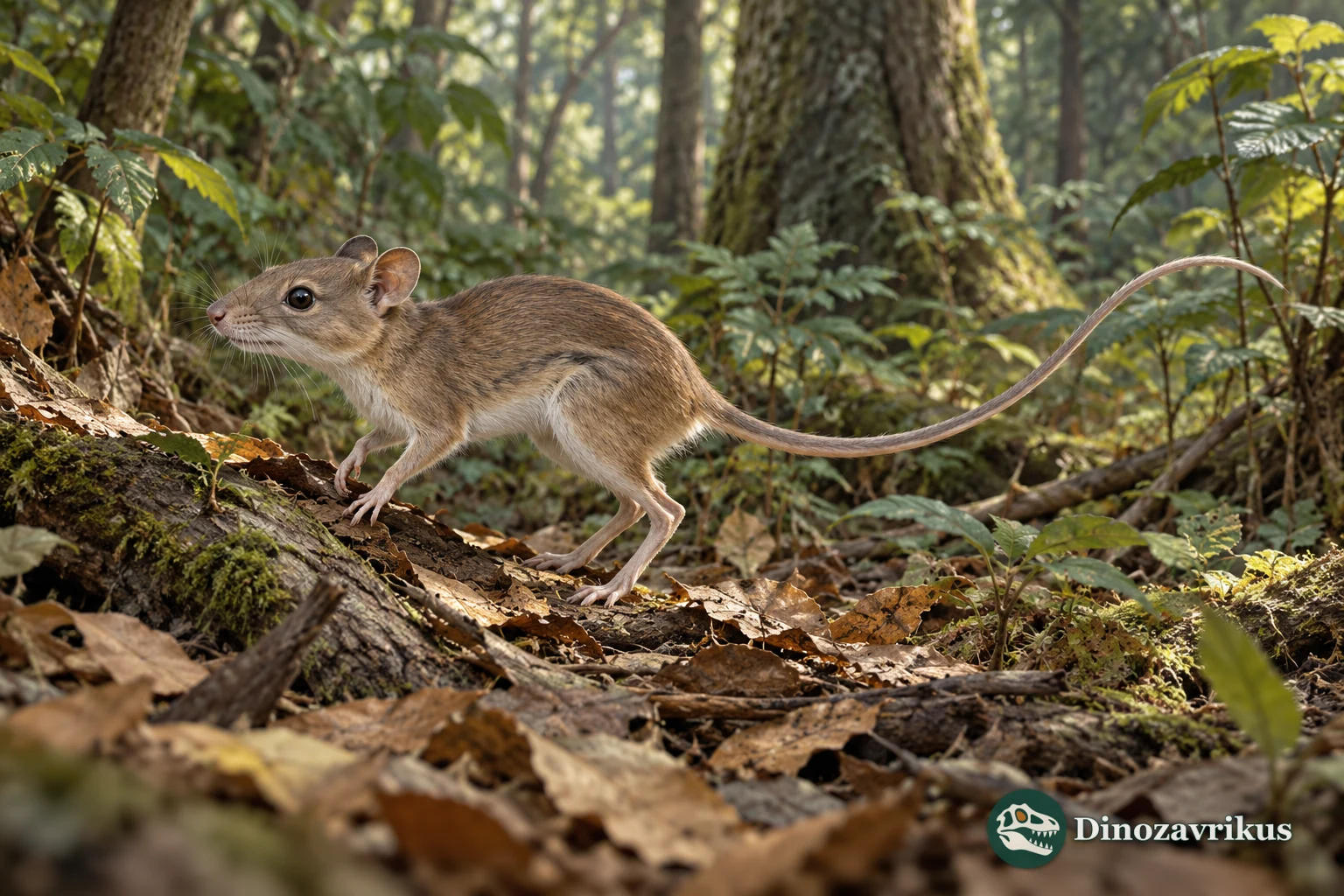 Conceptual reconstruction of a small early rodent in woodland