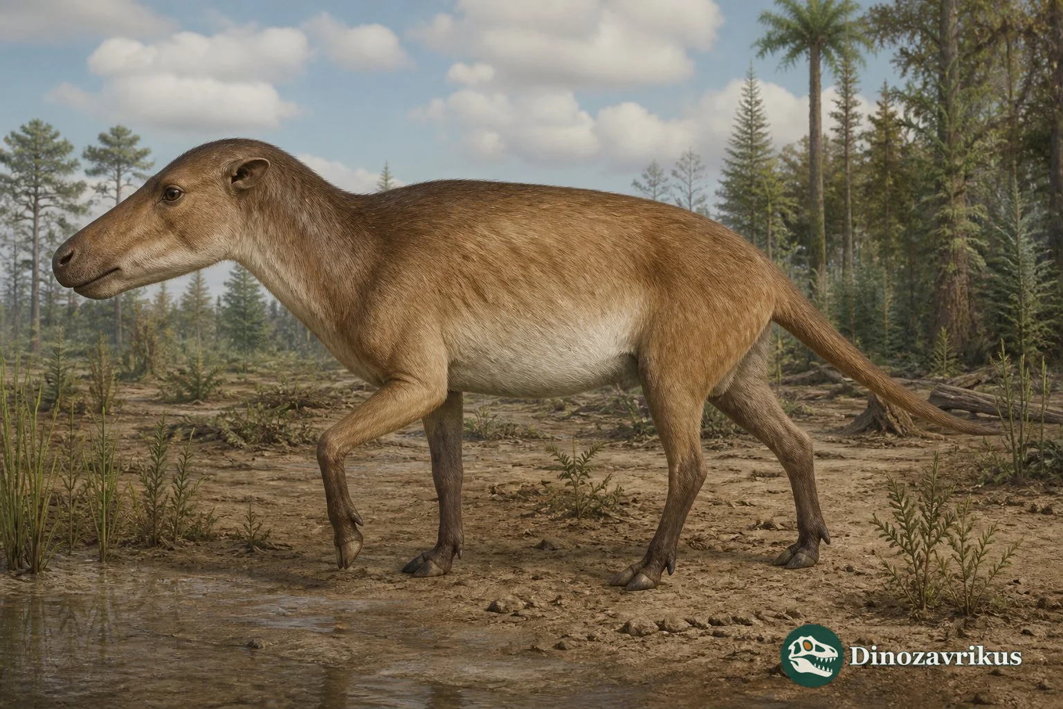 Heptodon walking through a wet early Eocene woodland