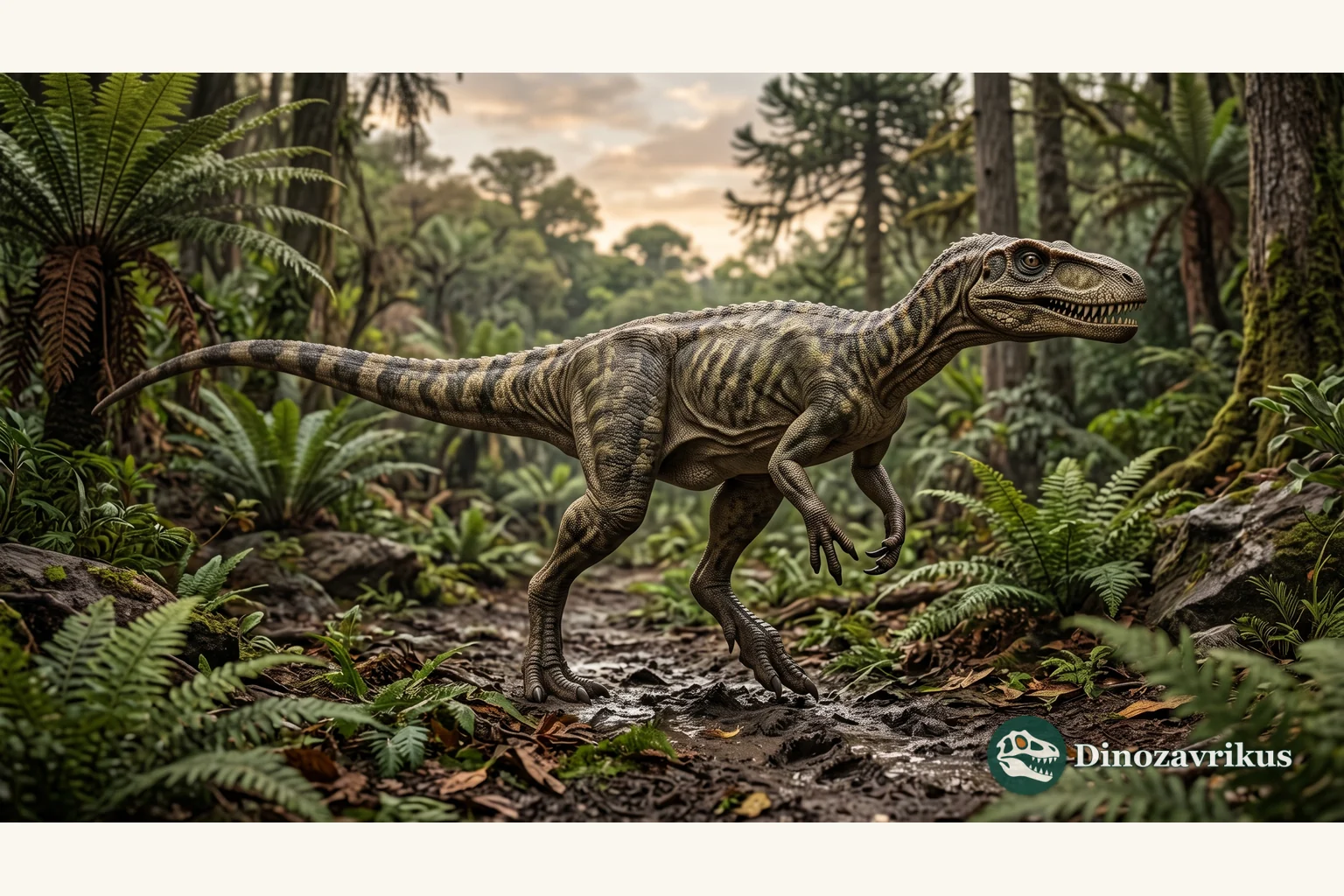 Herrerasaurus reconstructed in a Late Triassic Argentine floodplain