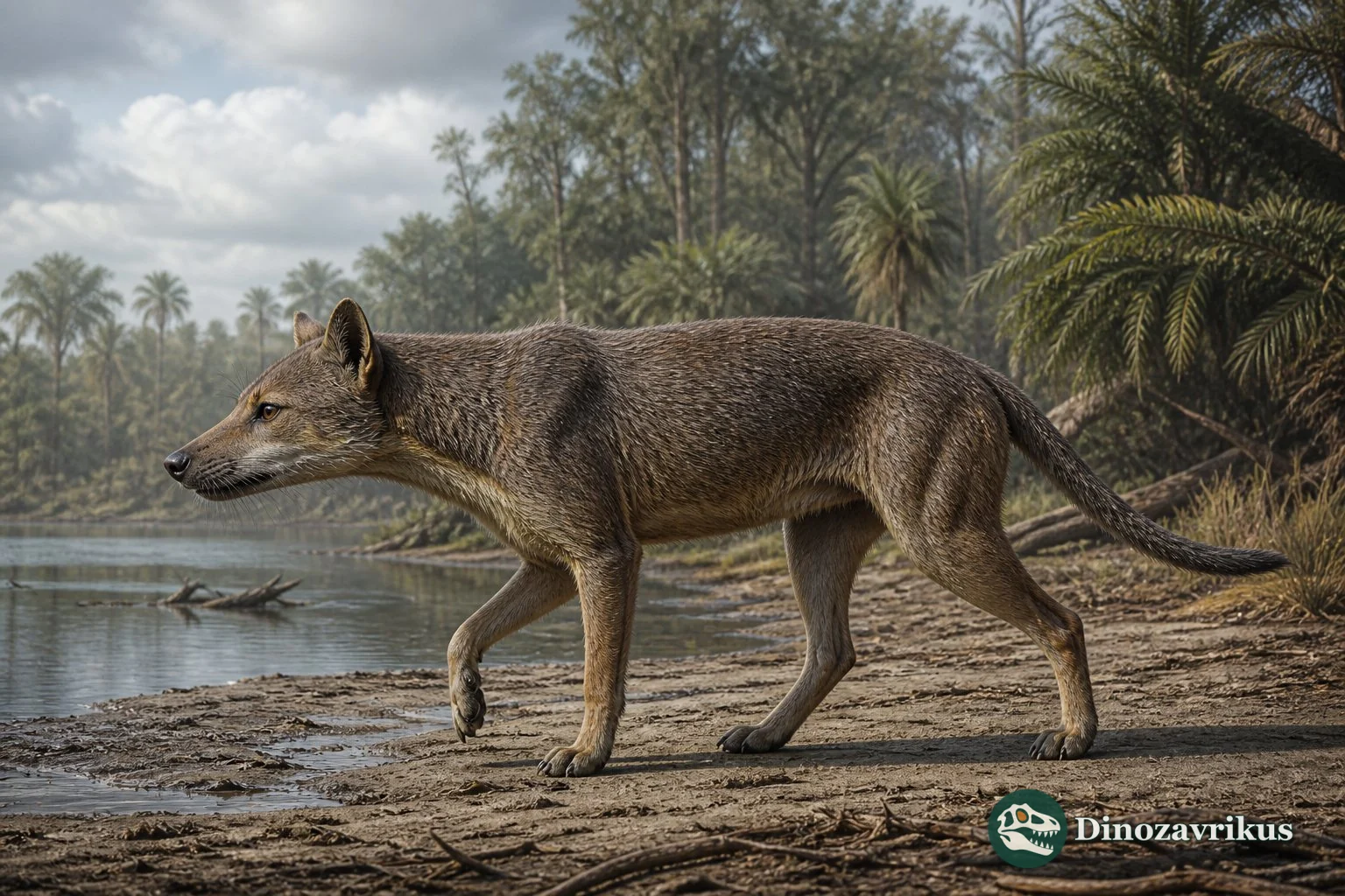 Hesperocyon gregarius reconstructed walking through a North American Eocene forest