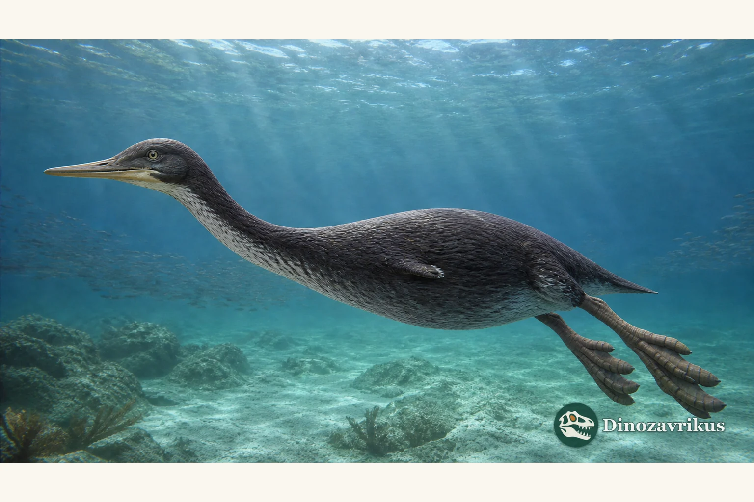 Hesperornis swimming underwater in a Late Cretaceous sea