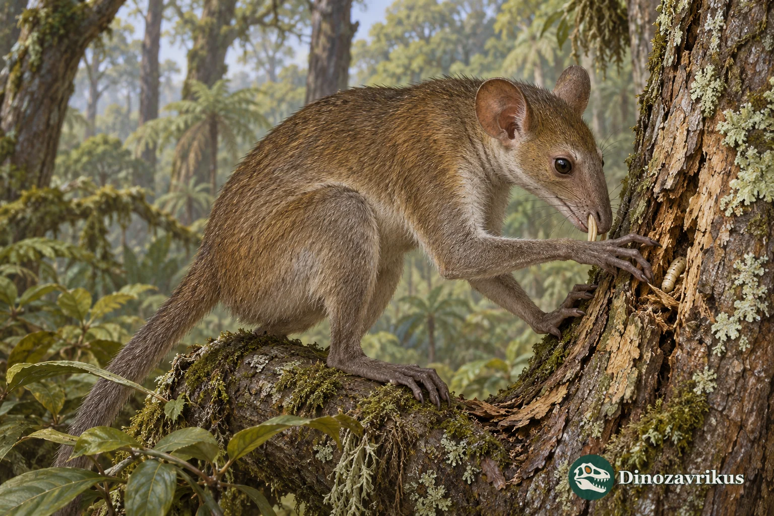 Hypothetical Heterohyus probing Eocene tree bark with its elongated fingers