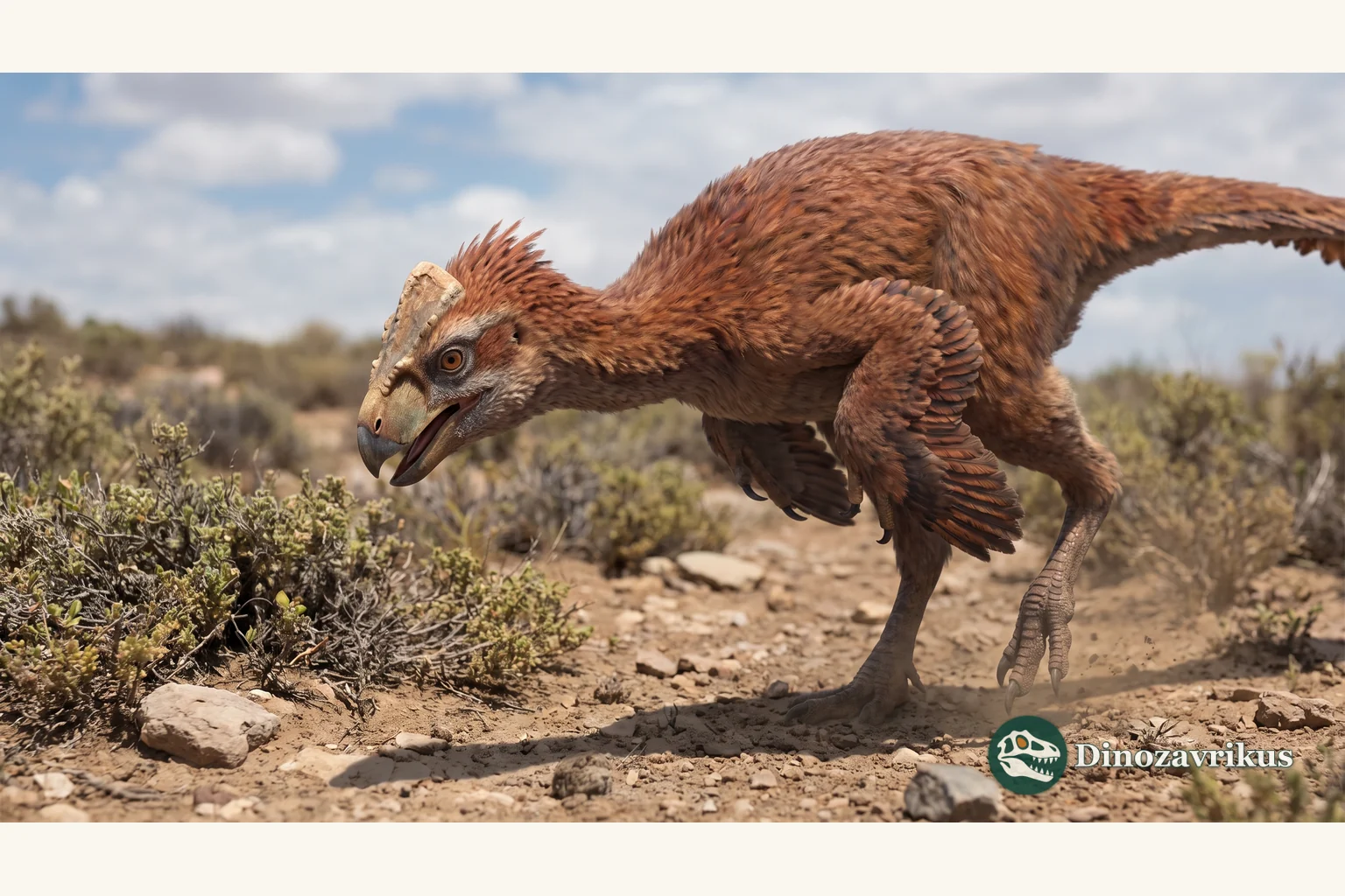 Illustrative reconstruction of Heyuannia huangi beside a nesting site