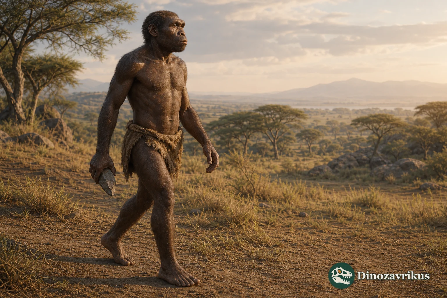 Reconstruction of an early African Homo ergaster in open woodland