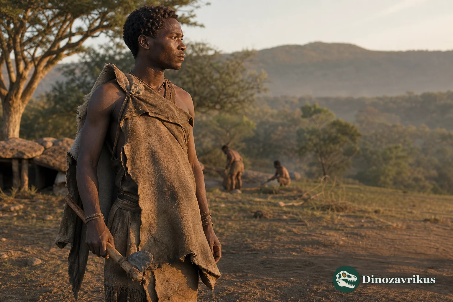 Reconstruction of early Homo sapiens people in an African landscape