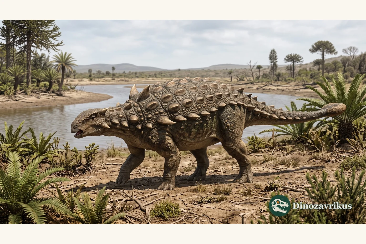 Illustrative reconstruction of Hoplitosaurus in a Lower Cretaceous landscape