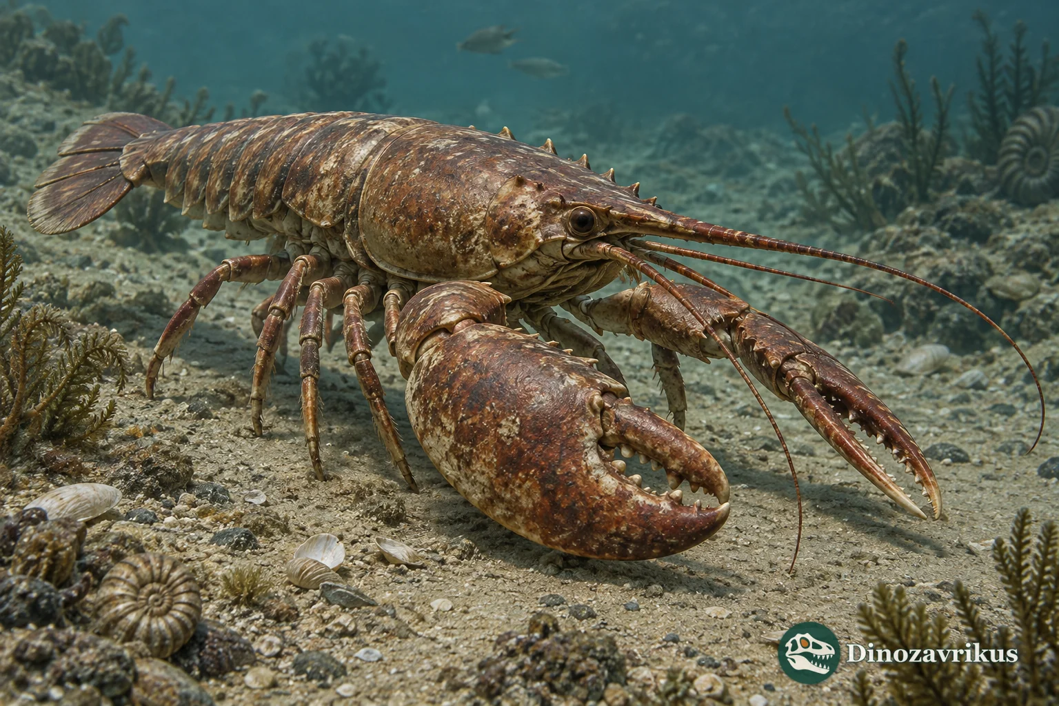 Reconstruction of the fossil clawed lobster Hoploparia on a Cretaceous seafloor