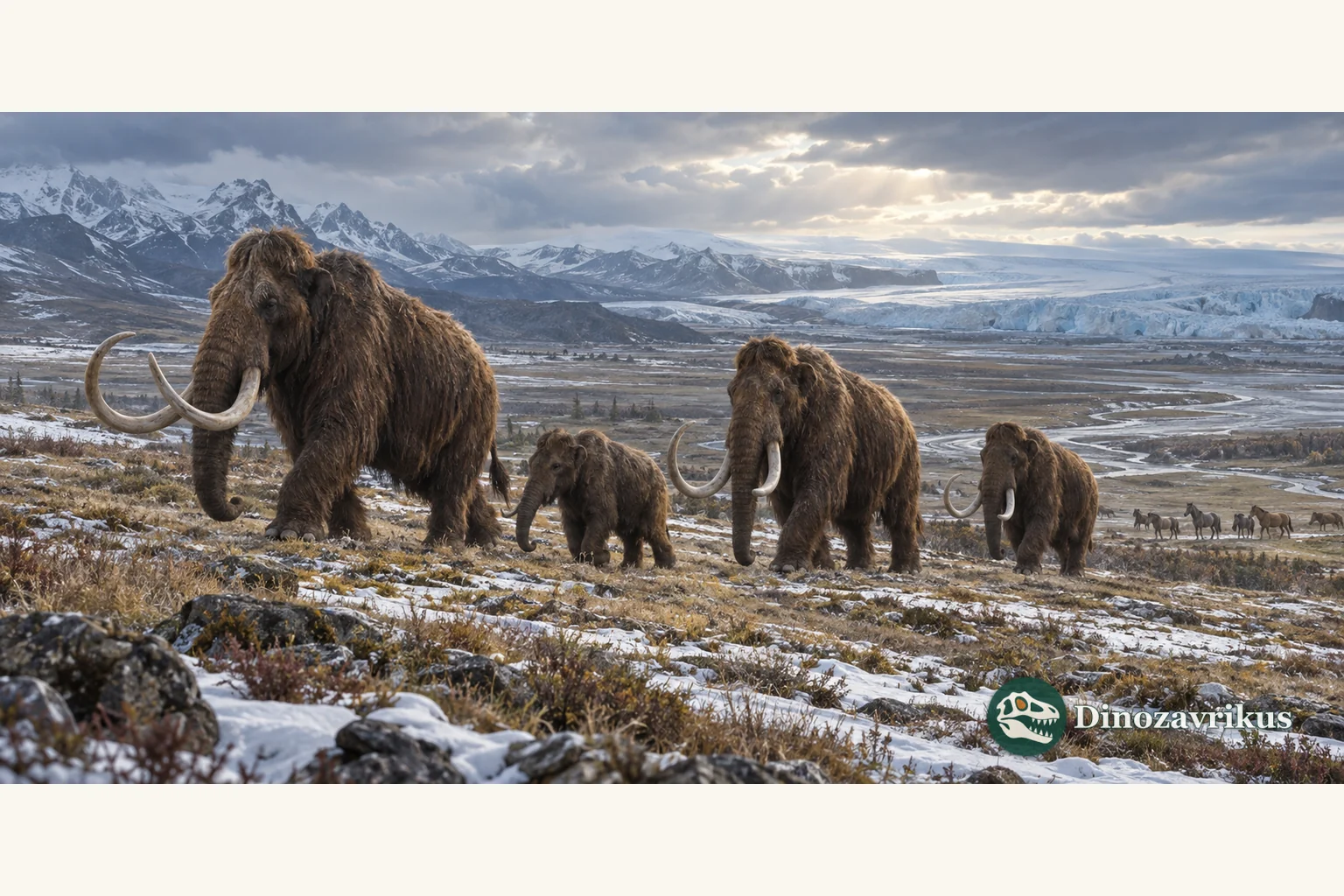 Ice Age mammals moving through a changing steppe and forest landscape
