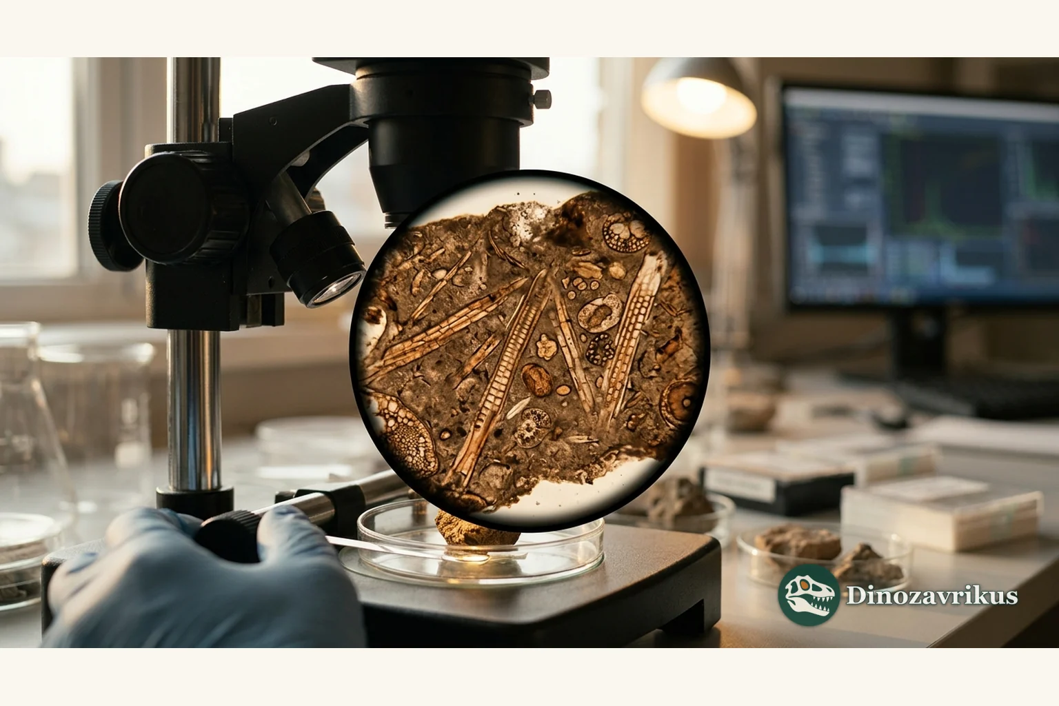 A coprolite sample examined under a microscope