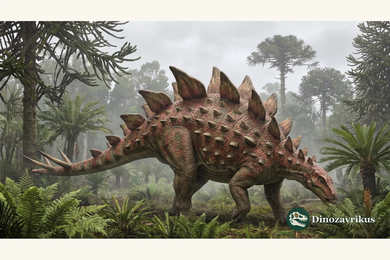 Huayangosaurus reconstructed in a Jurassic woodland of Sichuan