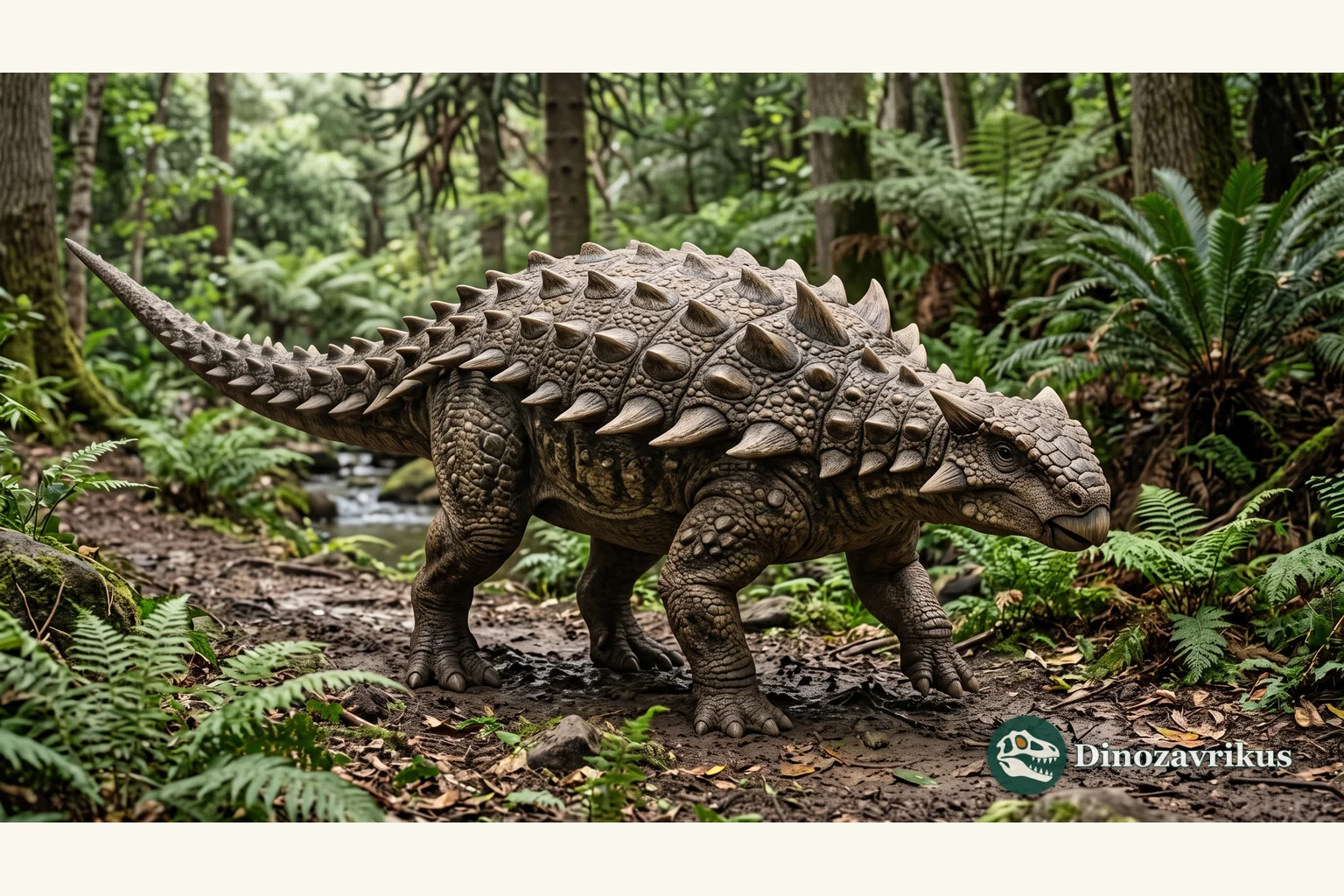 Illustrative reconstruction of the armoured Hungarosaurus in a Late Cretaceous landscape