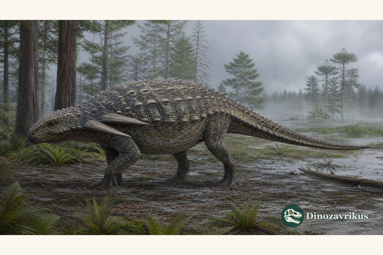 Hylaeosaurus armatus reconstructed on a lowland floodplain in Early Cretaceous southern England