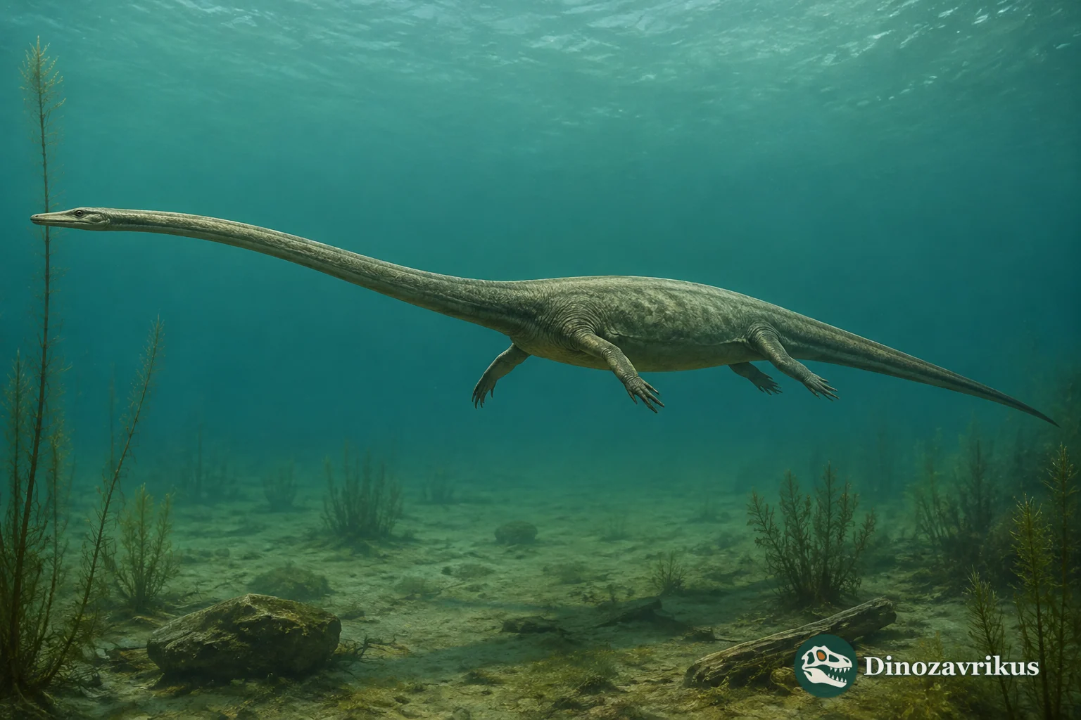 Hyphalosaurus swimming through an Early Cretaceous lake in Liaoning